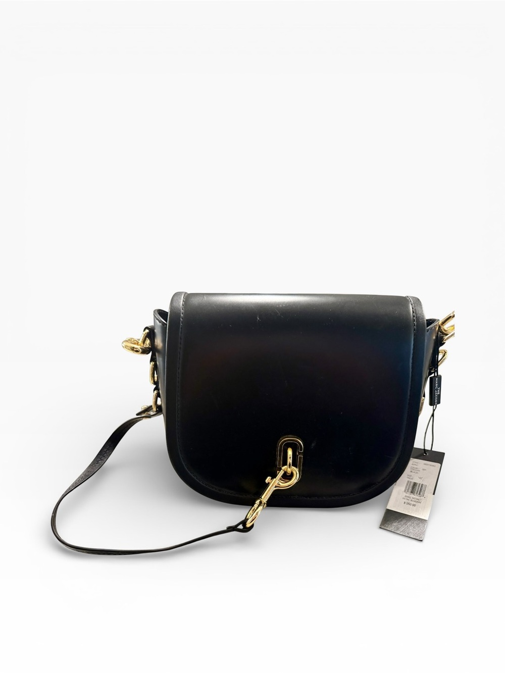 Black Leather Saddle Bag with Gold Hardware